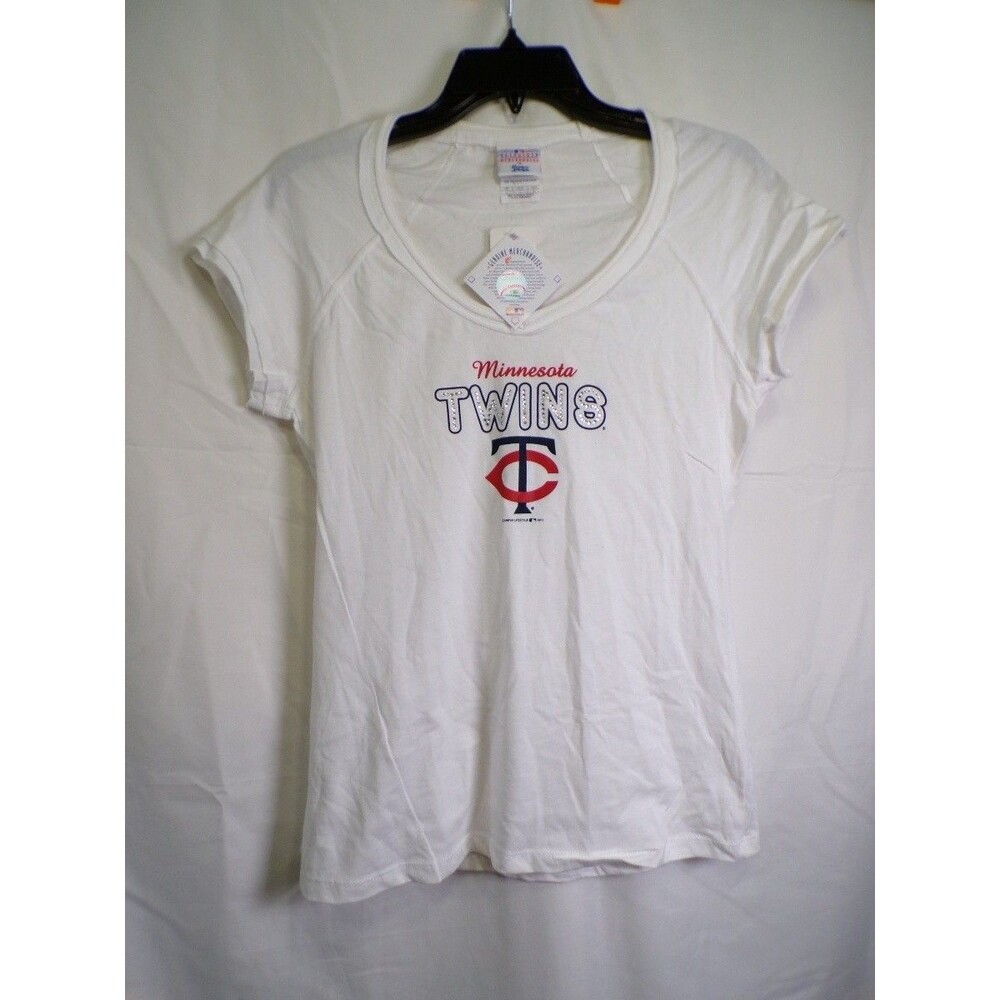 Campus Lifestyle Minnesota Twins Women L White Rhinestone Scoop T-Shirt